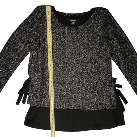 Karen Kane Black Silver Metallic Shimmery Evening Tunic Top with Side Bows Large - Picture 8 of 12